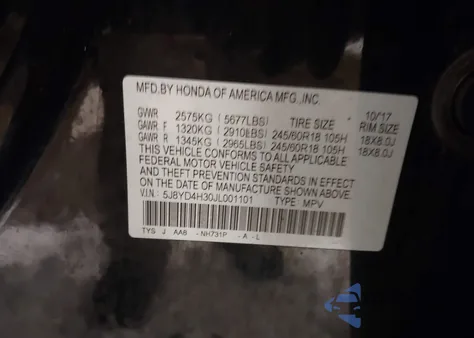 2018 Acura Mdx из США, поврежденный, VIN 5J8YD4H30JL001101